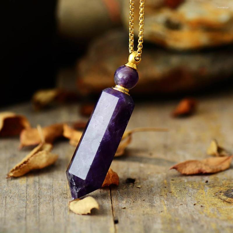 

Pendant Necklaces Natural Gems Stone Amethysts Essential Oil Diffuser Perfume Bottle Necklace Stainless Steel Jewelry Drop