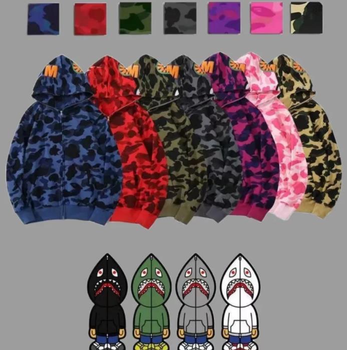 

Mens Designer Hoodies sweaishirts Full Zip Up Shark Hoodies for Woman Black Camouflage Jacket Blue Hoody Hooded Sweatshirt Man Womens Sweater Long Sleeve