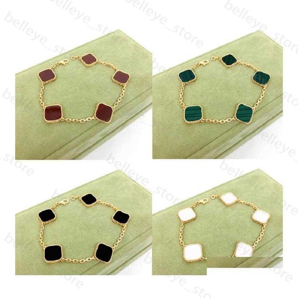 

Link Chain Charm Bracelets Elegance Fashion Classic4/Four Leaf Clover Charms Bangle Chain Van Gem Agate Shell Luck Flowers For Women Girl Weddi Otp0F J230325