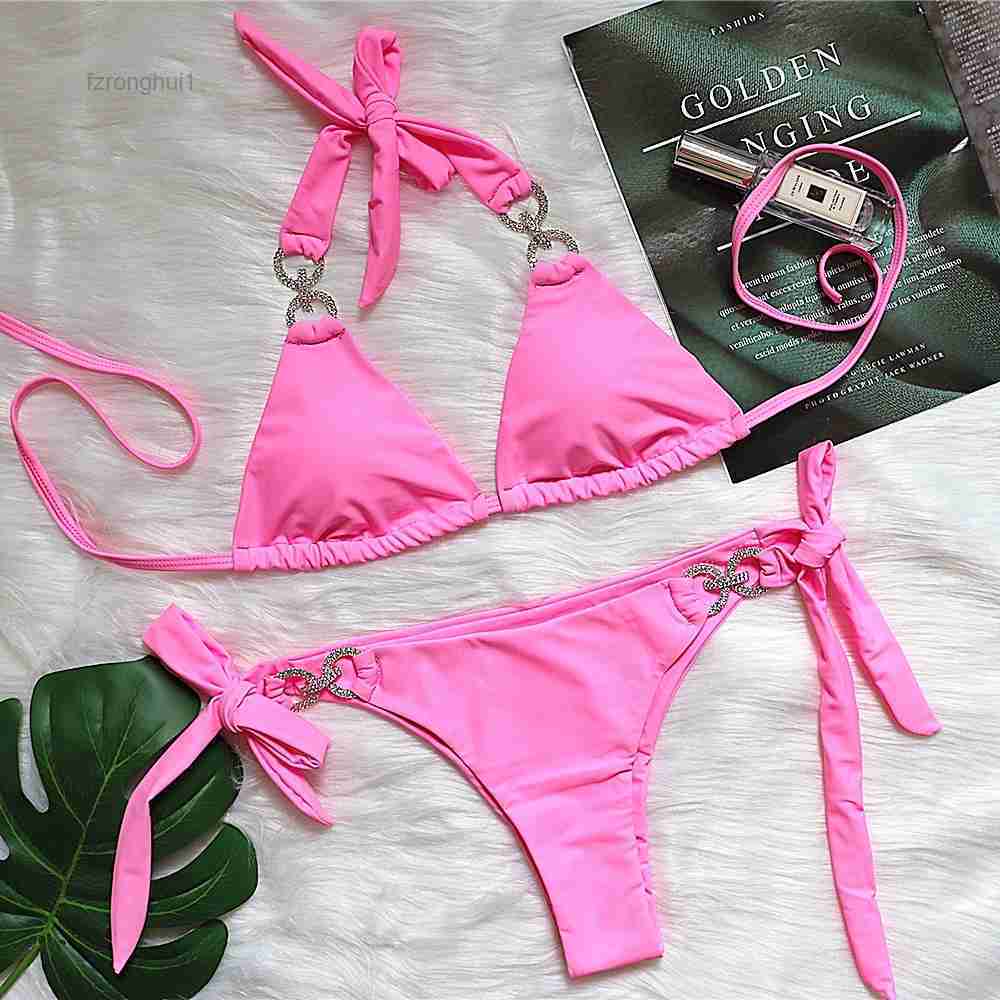 

Women' Swimwear 2021 New Sexy Crystal Solid Strap Bikini Beach Resort Women 5 Qpiz