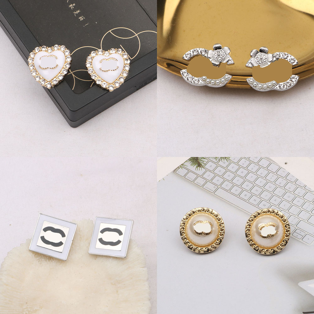 

23ss 20style Mixed Luxury Brand Designer Double Letters Stud 18K Gold Plated 925 Silver Famous Women Crystal Rhinestone Pearl Earring Wedding Party Jewerlry