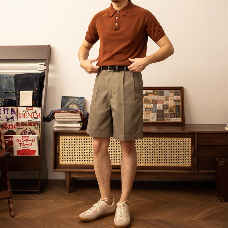 

Men's Shorts Red Men's Bermuda Retro Semi-Casual Walk Short Pleated Trousers, Khaki