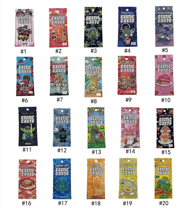 

EXOTIC CARTS E-cigarette Atomizer Packing Bag Fruit flavor Infused Candy Edibles Packaging Mylar Smell Proof Wholesale bags