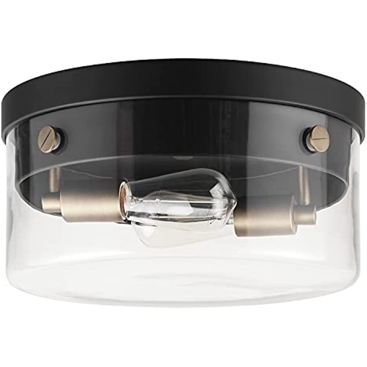 

2-Light Flush Mount Ceiling Light, Matte Black, Matte Brass Accents, Clear Glass Shade, Light Fixtures Ceiling Mount, E26 Bulb