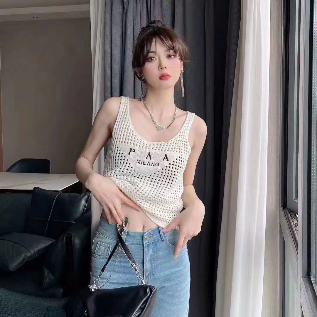 

2023 Summer Womens T-Shirt hollow out Crop Tank Top Round Neck Short Sleeve luxury Letter embroidery T shirt Fashion Streetwear Wome Clothes -L, Pink