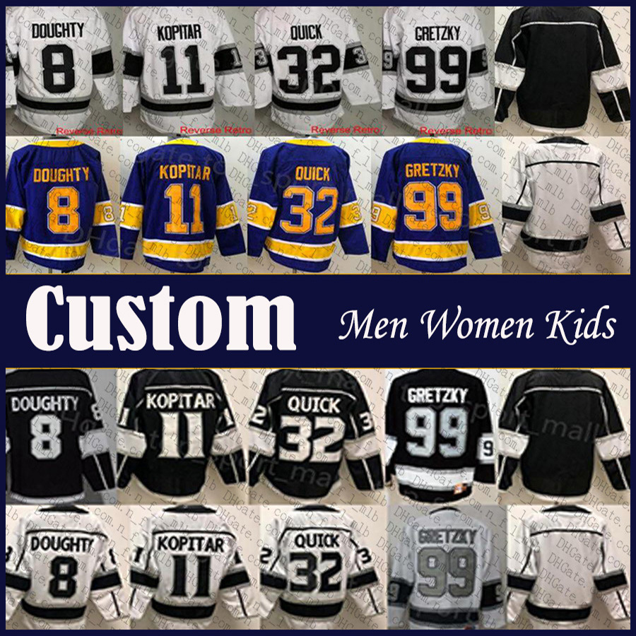 

11 Anze Kopitar Kevin Fiala Hockey Jersey Custom Los Angeles Men Women Kids Kings Drew Doughty Adrian Kempe Blake Lizotte Mikey Anderson Trevor Moore Wayne Gretzky, Shown