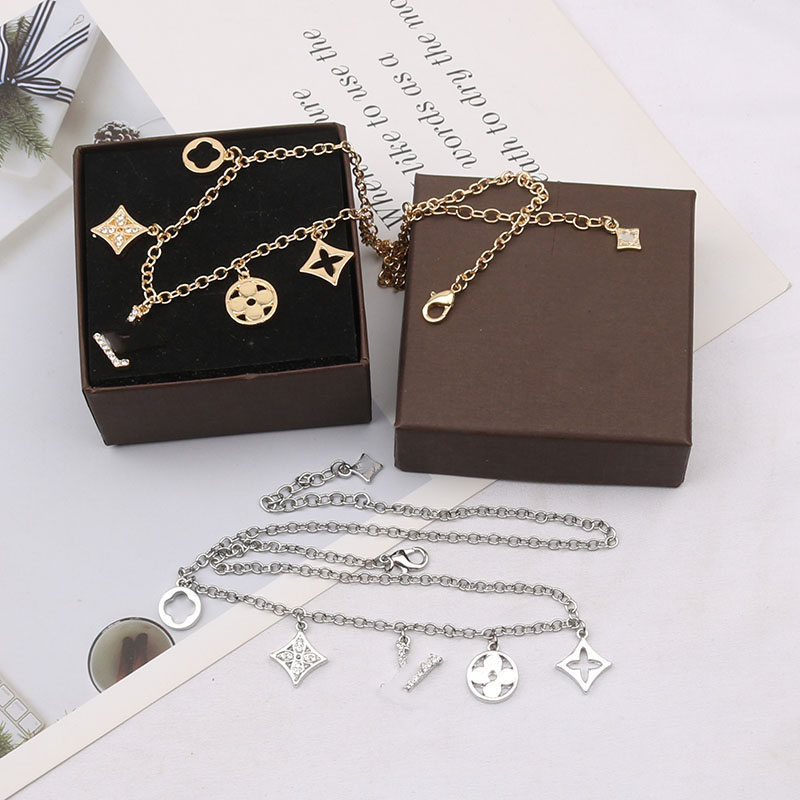 

20style Fashion Designer 18K Gold Plated Chain Pendant Necklaces Luxury Brand Double Letter Geometric Link Men Women Couple Lovers Necklace Jewelry