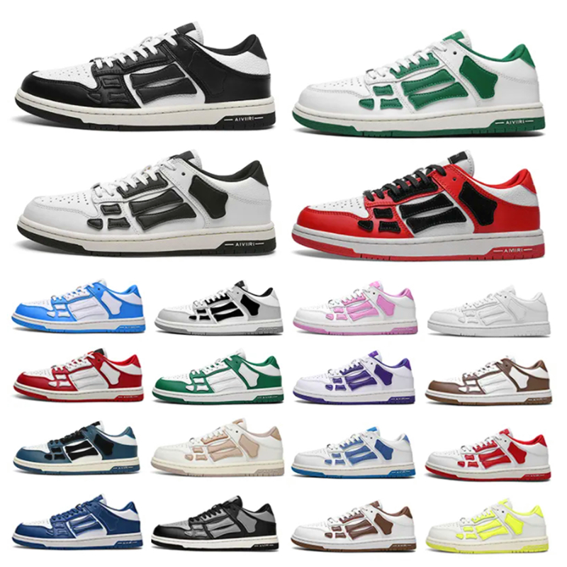 

Dhgate Skel-Top Low Sports Casual Board Shoes For Men Women Lace-up Leather Fashion Designer Bone Sneakers Black White Outdoor Plate-forme Luxury Trainers, Color 1