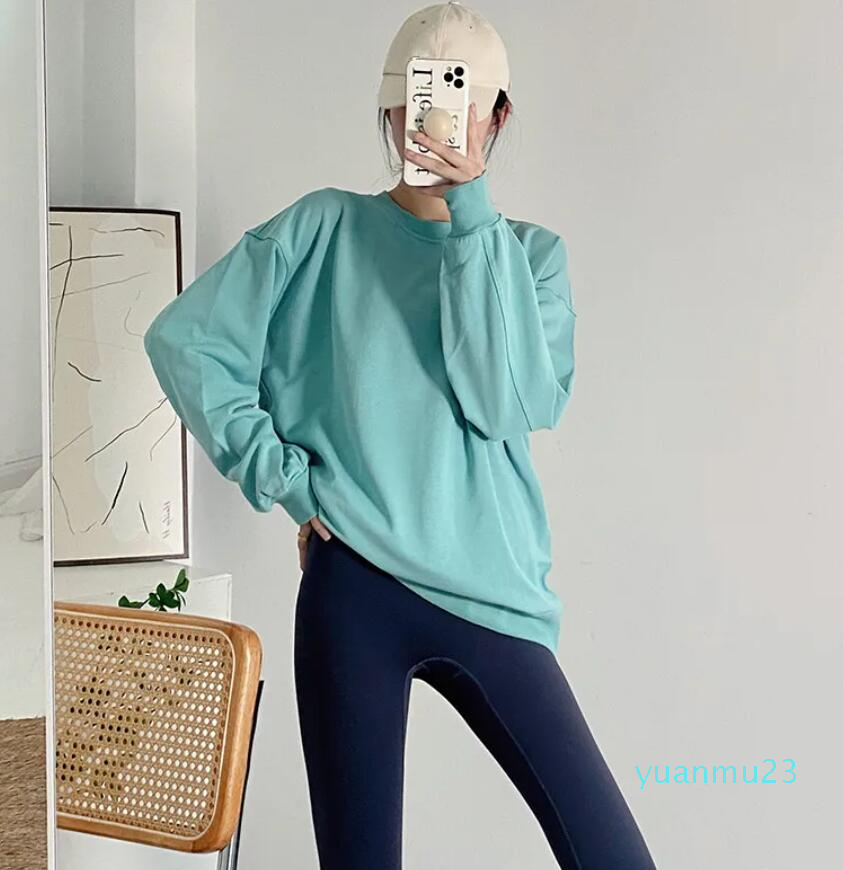 

LL Women's Yoga Outfit Sweater Top Casual Loose Gym Perfectly Oversized Crew Sports Shirts Workout Blouse Woman Sport Long Sleeve For Fitness 45, #3 black