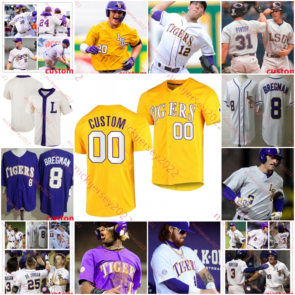 

Antoine Duplantis Chris Reid 2023 CWS LSU Baseball Jersey Zach Watson Will Harris Hal Hughes Daniel Cabrera Custom Stitched Mens Youth LSU Tigers Jerseys, White lsu with strip