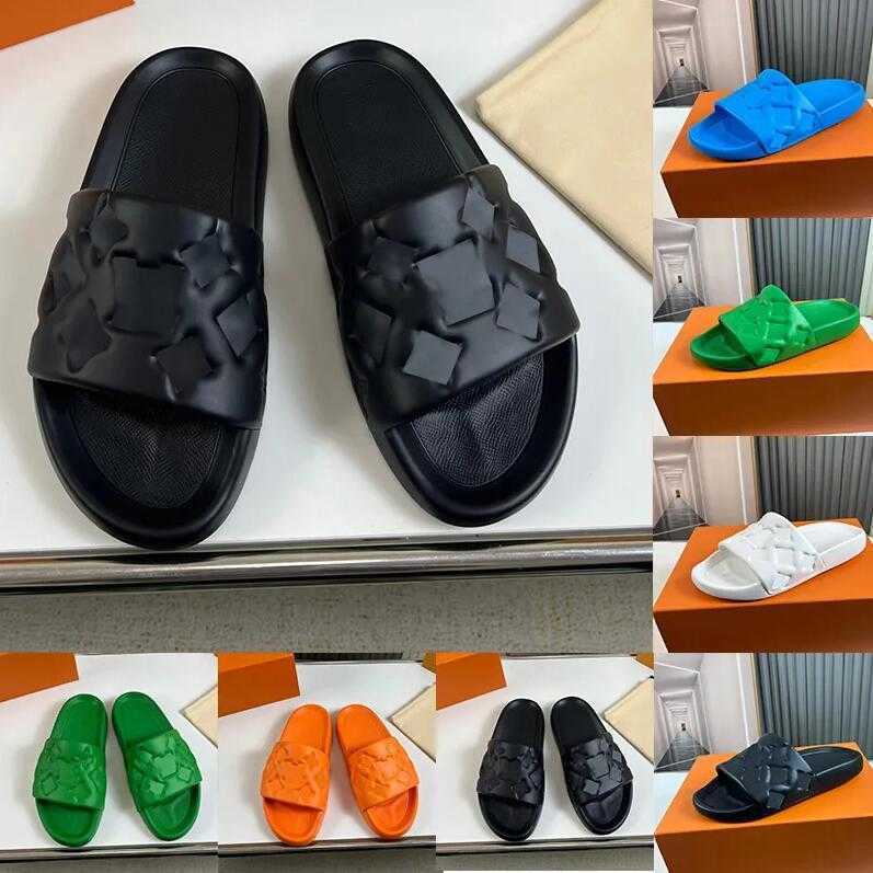 

High Quality Waterfront designer Slippers Embossed Mule Rubber Slide Beach Sandals Men Women White Orange Black Green Olive Summer Shoes