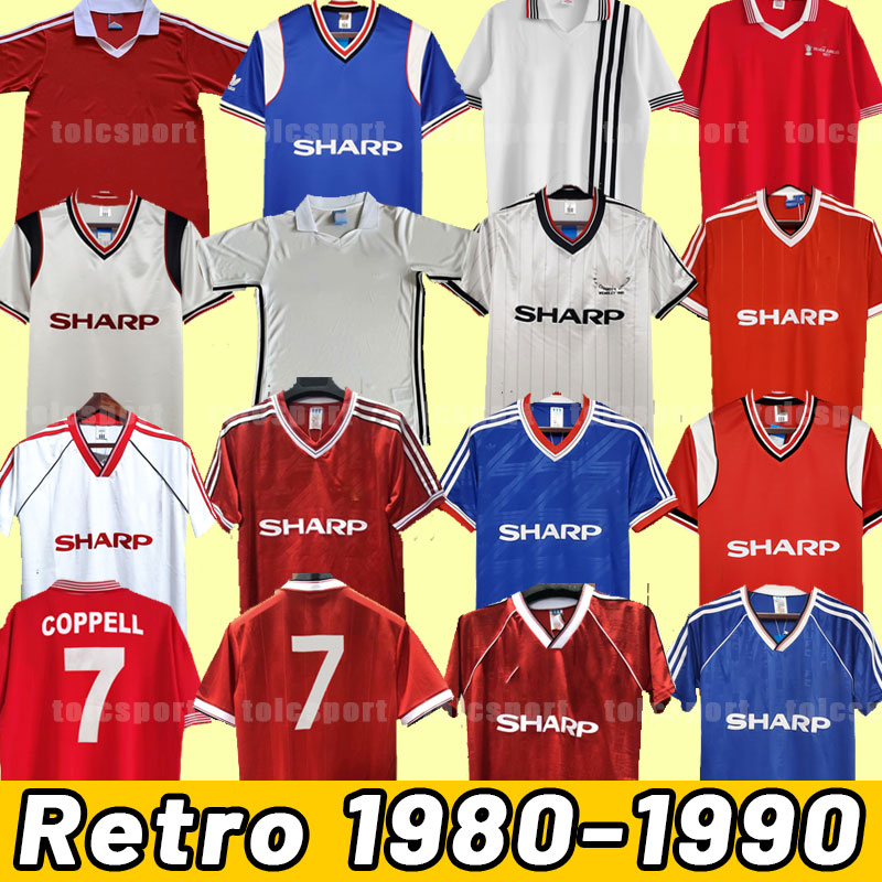 

ManCHEsters Retro UTD Soccer Jerseys 1975 1980 82 83 84 85 86 87 1986 88 1990 home away third blue white red vintage Cantona 88 89 90 1982 1984 Beckham, 1983
