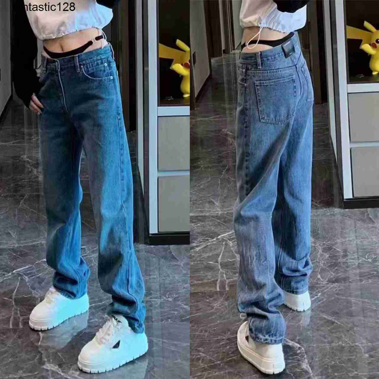 designer wonmen Quality AW King 2023 Early Spring New Pants High Waist wang Loose Wide Leg Straight Leg Jeans Women shorts