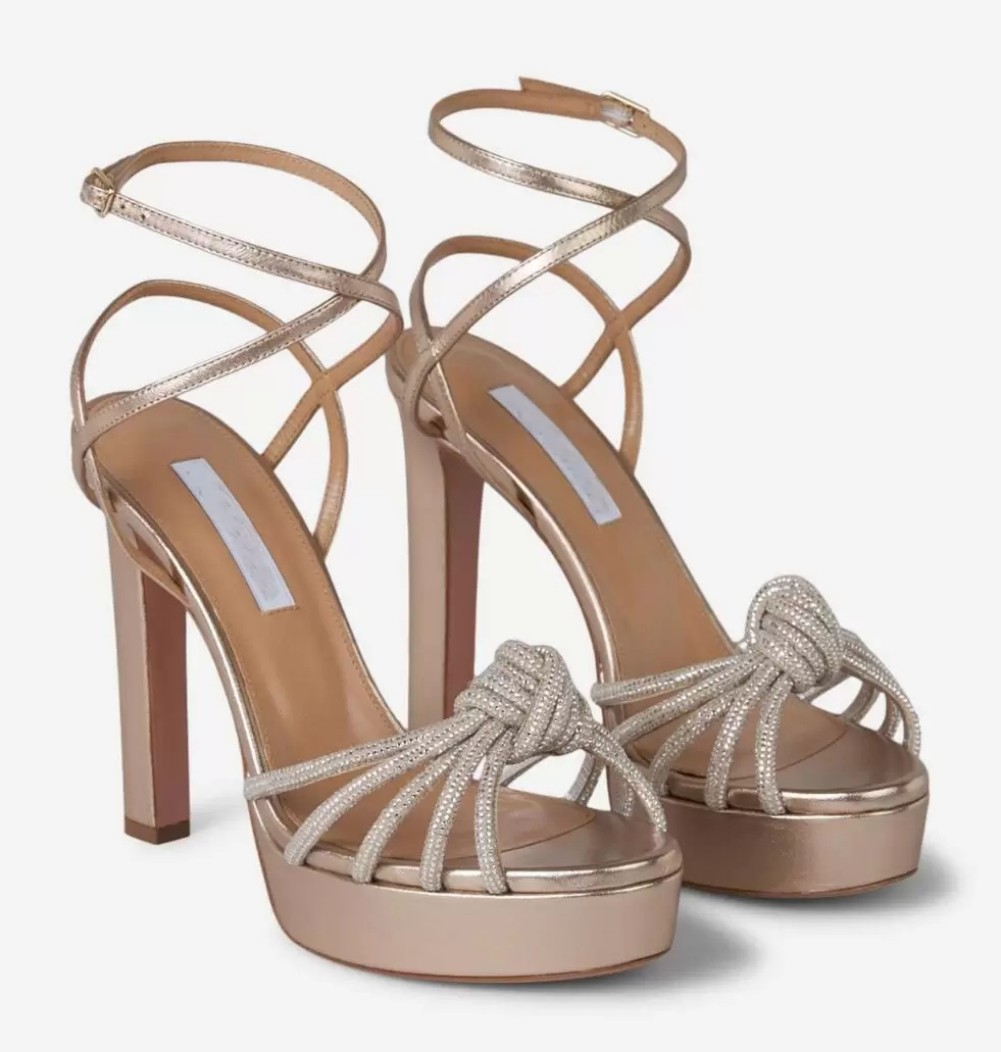 

23s Summer Luxury Women Celeste Sandals Shoes Aquazzuras Crystal-embellished Toe Straps Knotted Lady High Heels EU35-43 Original Box
