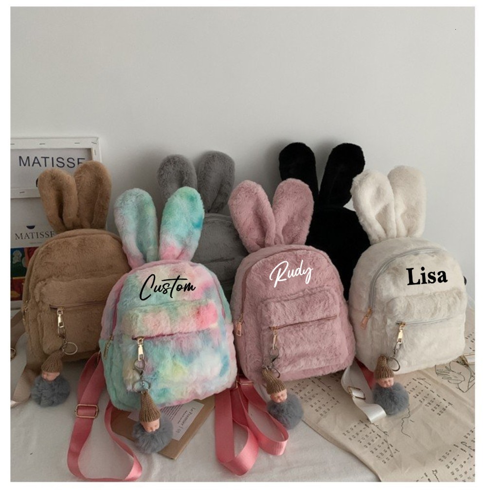 

Backpack Personalized Name Cute Kawaii Plush Bunny Backpack Faux Fur Mini Backpack Rabbit Ear Women Travel Shoulder Bags Plush Backpack 230324, Pink bear