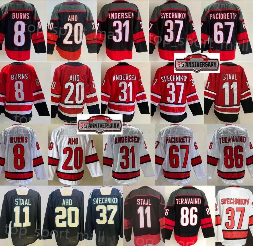 

2022 stitched hockey jerseys reverse retro Burns Svechnikov Staal Canes Teravainen Aho Andrei Frederik Teuvo Andersen Max Brent ice hockey j, White 25th