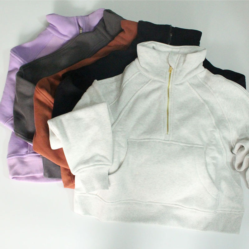 

lulus Yoga Hoodie Scuba womens Plus Velvet Thickening jackets hoodys sports half zipper terry designer sweater chothing fashion loose short, Grey white