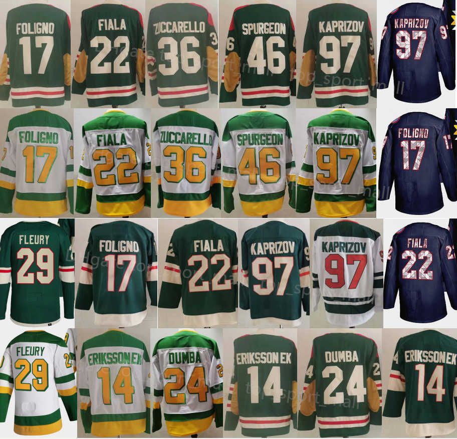 

2022 stitched hockey jerseys Marcus Winter Kevin Classic Jared Spurgeon Kirill Foligno Kaprizov Fiala MarcAndre Zuccarello Matt Fleury Joel, Away white