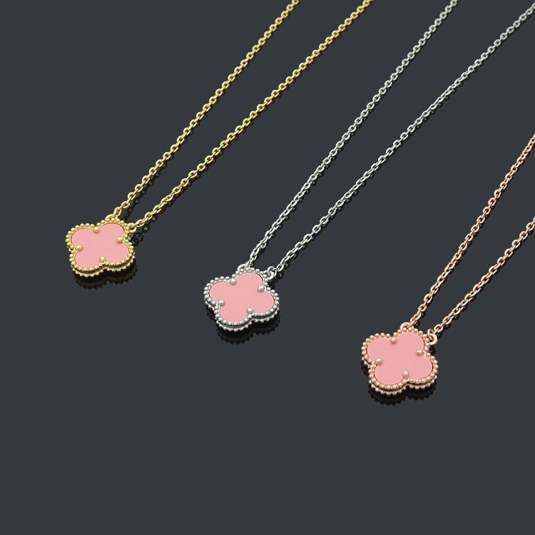

Wholesale 15mm flower pendant 18K gold rose silver necklace 316L Stainless Steel ceramic black white red green pink blue Love Jewelry Women girl 46cm extender 4cm