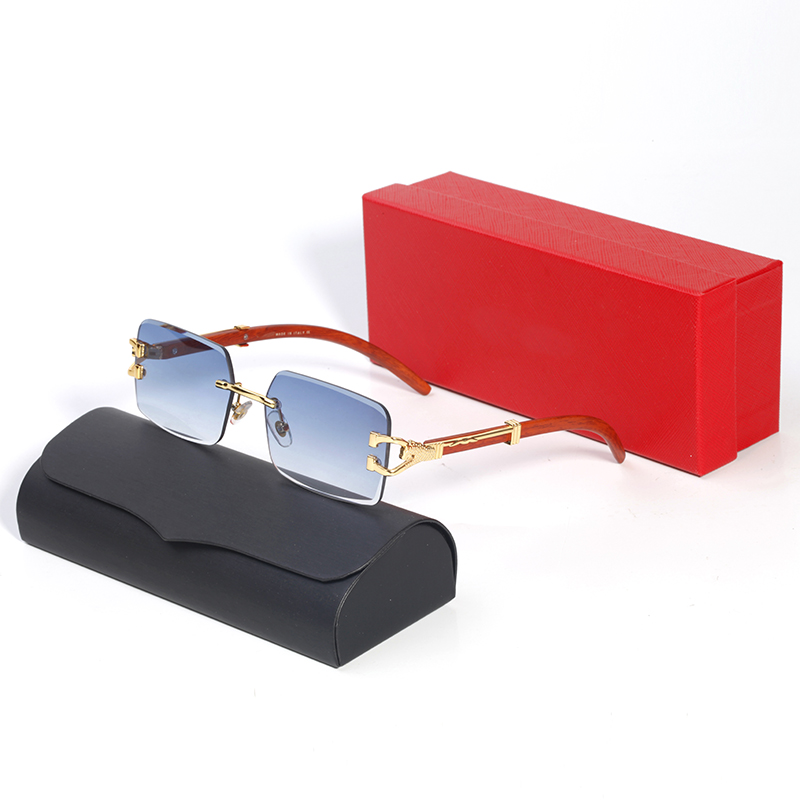 

Mens Sunglasses Designer Women Sunglass Gradient Blue Green Beach Classic Metal Frameless Rose Gold Lense of Fashion Eyewear Carti Glasses Anti Blue Light with box