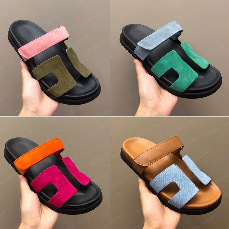 

Designer men's Chypre slippers beach sandals classic fashion summer outdoor non-slip cowhide slippers one stirrup lazy casual shoes large size women's shoes 35-46, Khaki