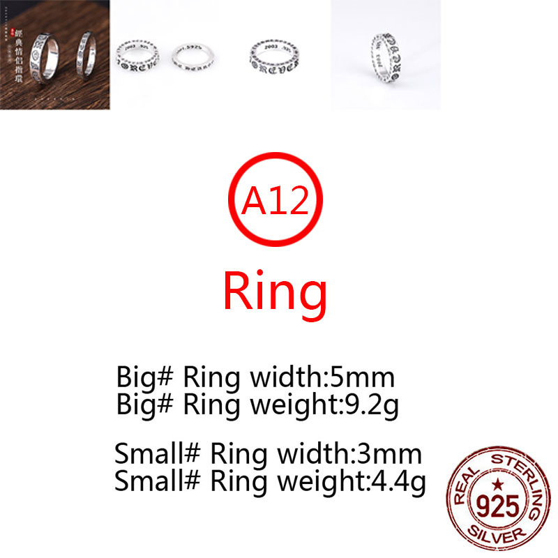 A12 S925 Sterling Silver Ring Cross Flower Letter Personalized Punk Style Couple Jewelry Gift for Lover