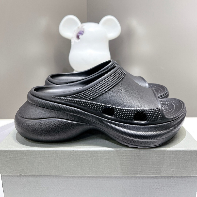 

Rubber Platform Sandal Slipper Women Chunky Slide Open Toe Pool Mule Round Head Shallow Mouth Solid Color Continuously Empty Front Casual Slippers