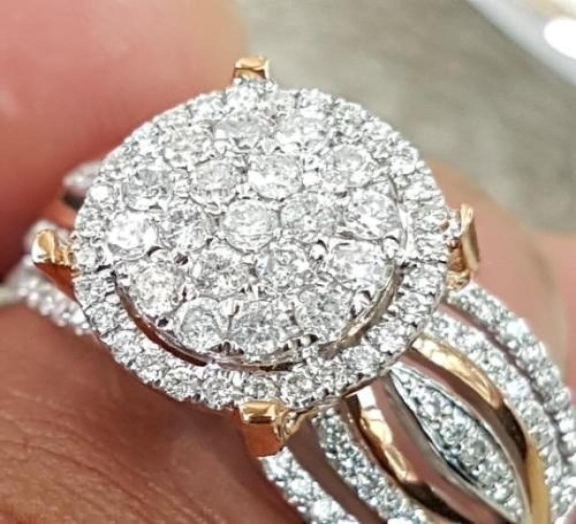 

Whole14K Rose and Gold Diamond Rings Luxury Banquet Engagement Anillos Bizuteria Gemstone Round Wedding Jewelry Topaz Diamond4915219