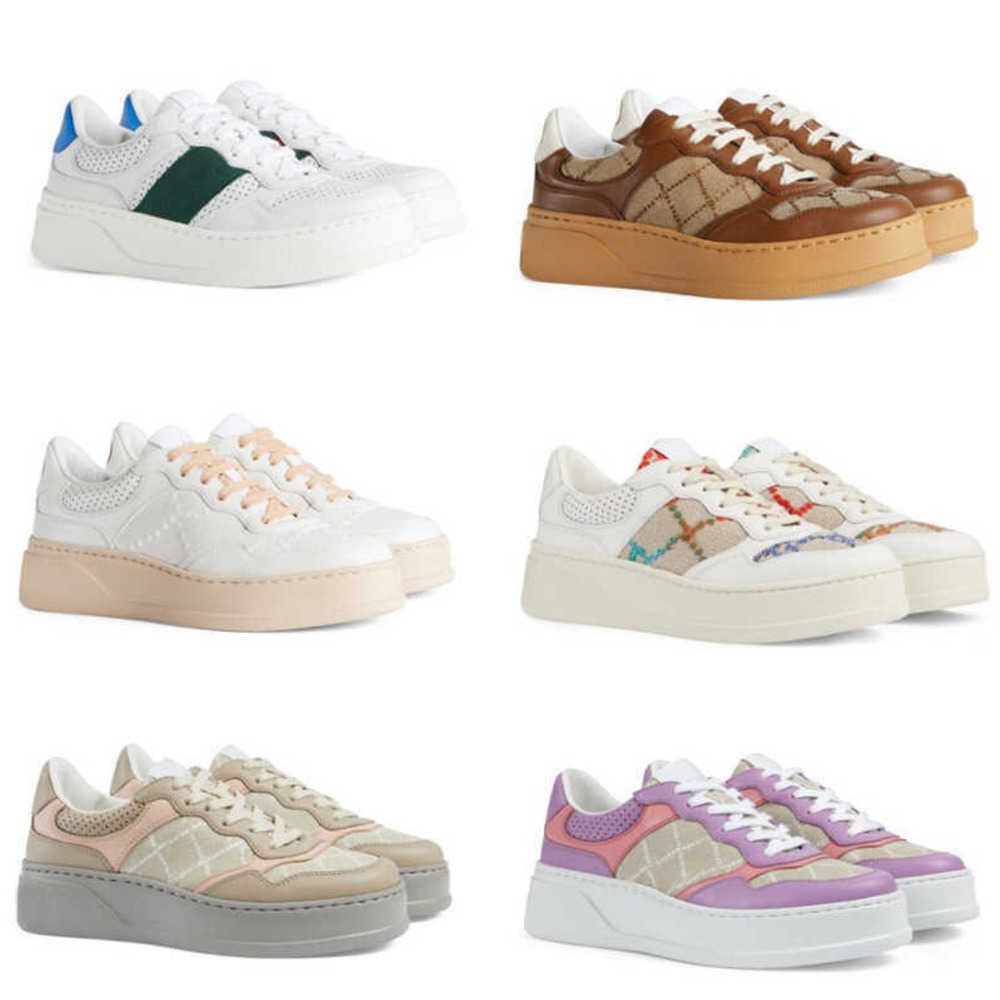 

Printed Embossed Sneakers Casual Shoes Women Men Leather Trainers Thick Bottom Green And Red Stripe Chunky Canvas Shoe US5-11.5 With Box NO334, 15
