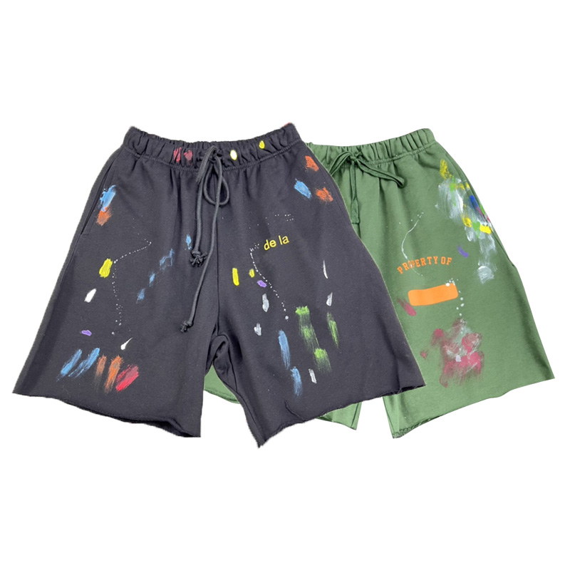 

23ss Europe Men Cotton Shorts Summer Fashion French Painting Sweatshort Drawstring Running Unisex Jogging Short Sweatpants Trunks, A blue