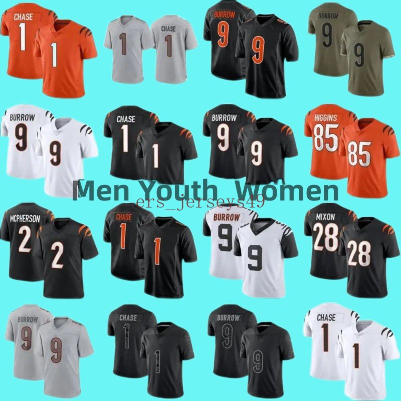

9 Joe Burrow 1 Ja'Marr Chase Football Jersey Tee Higgins 94 Sam Hubbard Jessie Bates III Mixon 2 Evan McPherson Uzomah Logan Wilson Chidobe Awuzie Vonn Men Women Youth, Men jersey10