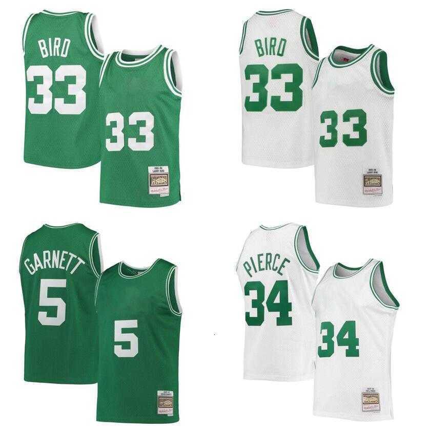 

Basketball jersey Larry Bird Mitchell Ness 1985-86 34 Pierce 5 Garnett 2007-08 Men Youth black white green retro jerseys, With logo