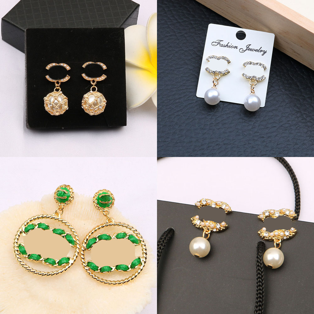

23ss 20style Designer Long Dangle Chandelier Letter Stud 18K Gold Plated 925 Silver Women Crystal Rhinestone Pearl Earring Wedding Party Jewerlry