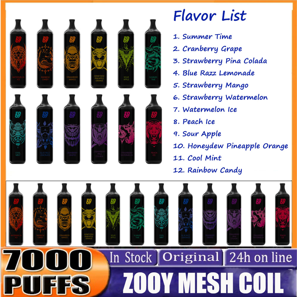 

E Cigarettes Zooy King Vapes disposable puff 7000 puffs bar vaper Pod Device Mesh Coil 650Mah battery rechargeable prefilled carts cigarrillos desechables tornado
