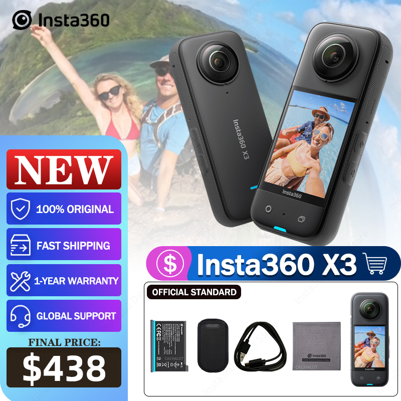 

Digital Cameras Insta360 X3 Waterproof 360 Action Camera with 12" 48MP Sensors 57K 360 Active HDR Video 72MP 360 Po 4K SingleLens 230324