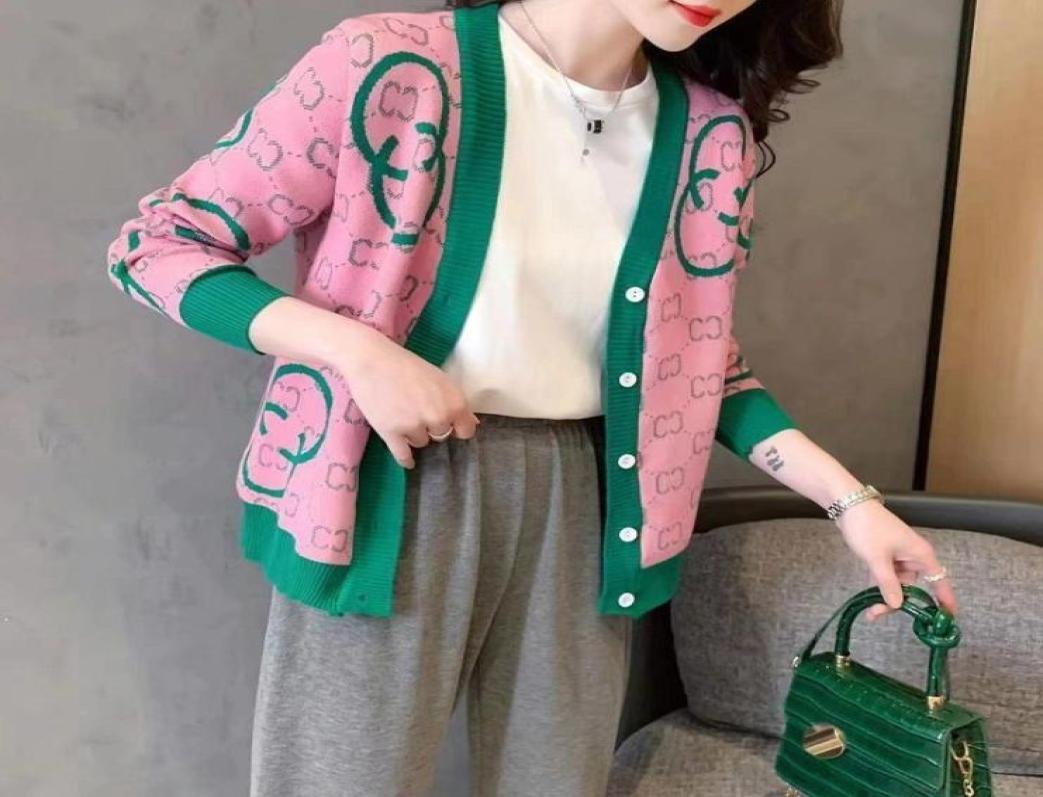 

Women pink red Sweater Knit Designer Autumn Winter Cardigans Knitted Loose Coat Double Letter Printed Sweaters Ladies Streetwear2252789