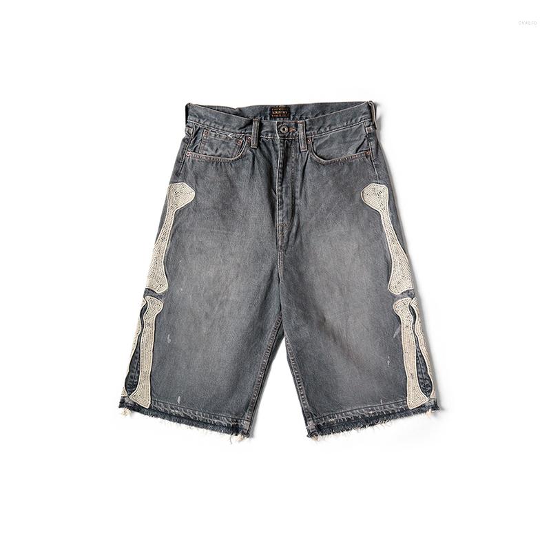 

Men's Shorts KAPITAL 22SS Japanese Style Bone Embroidery Dilapidated Relaxed Leisure Men And Women Vintage Denim, Blue