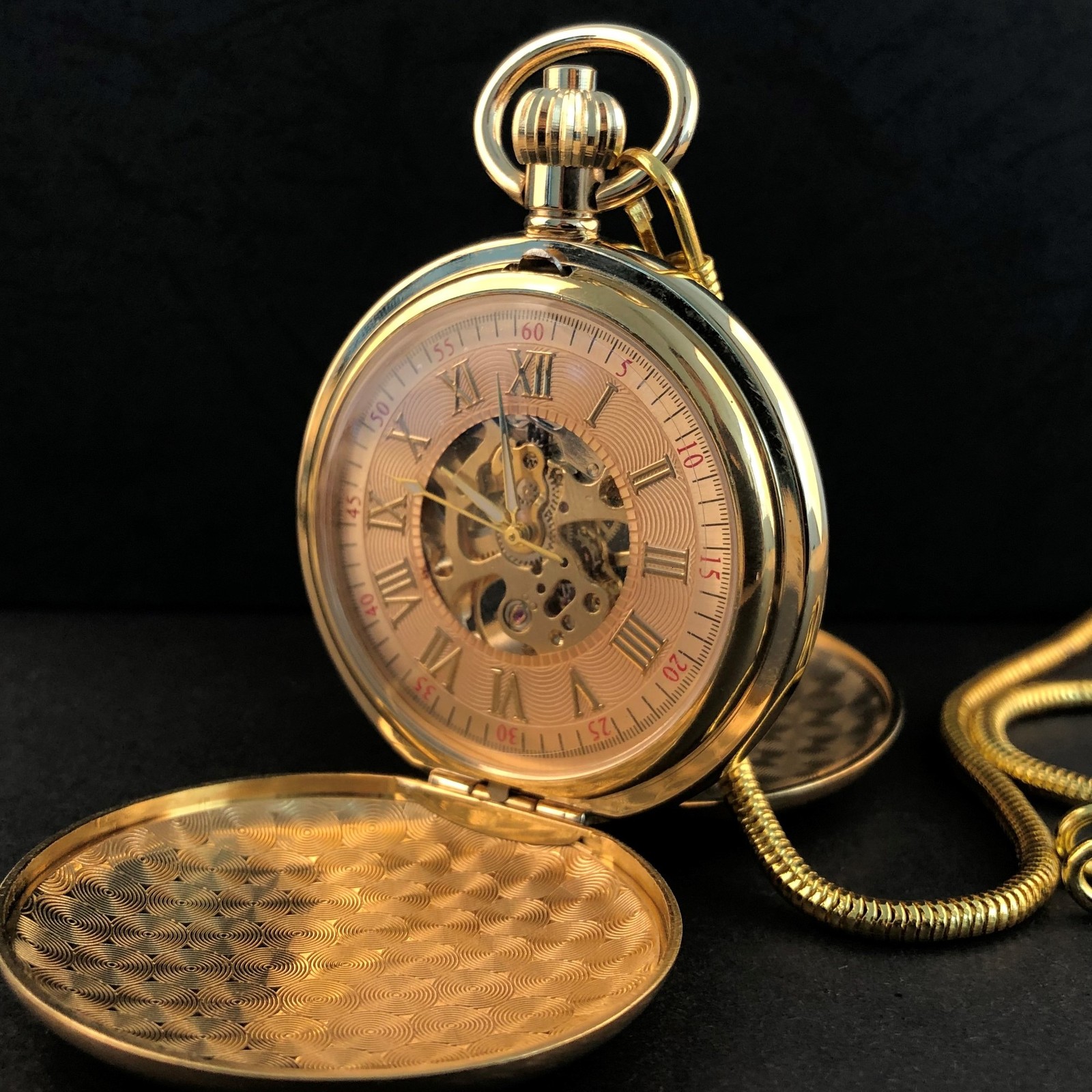 

Pocket Watches Vintage Gold 2 Sides Open Case Pocket Watch Mechanical Hand-winding Mens Women Pocket Watches Pendant with Chain Clock 230325, Brown