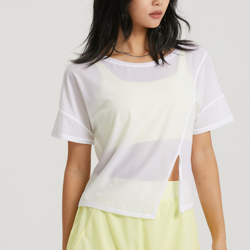 

ll Women Yoga Short Sleeve Smock Women Mesh Sports Top Loose Casual Running Fitness Thin and Light T-shirt Summer 4 Colors, Grey