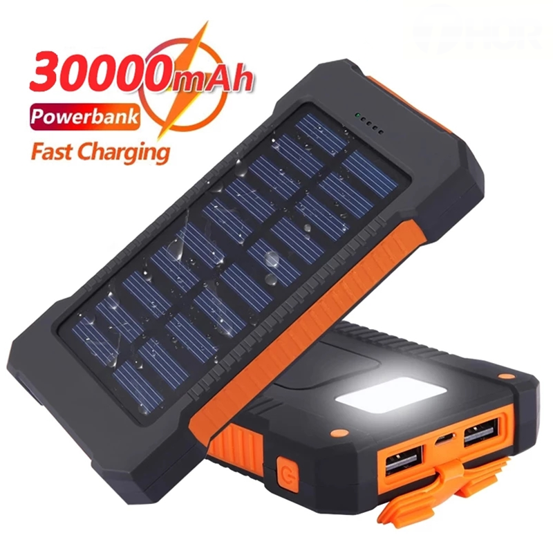 

Top Solar Power Bank Waterproof 30000mAh Solar Charger USB Ports External Charger Powerbank for Xiaomi Smartphone with LED Light