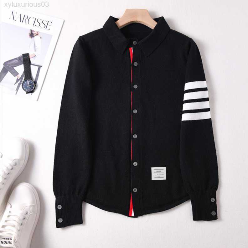 

2021fw Mens Luxury Tb Fashion Brand Thom Sweaters Slim Fit Striped Cardigans Clothing Cotton Casual Coat Street, Light grey