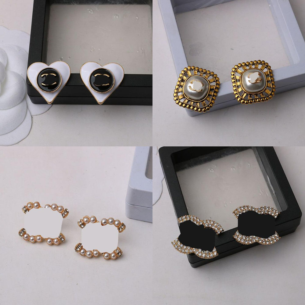 

23ss 20style Mixed Brand Designers Letters Stud 18K Gold Plated 925 Silver Heart Famous Women Crystal Rhinestone Pearl Earring Wedding Party Jewerlry