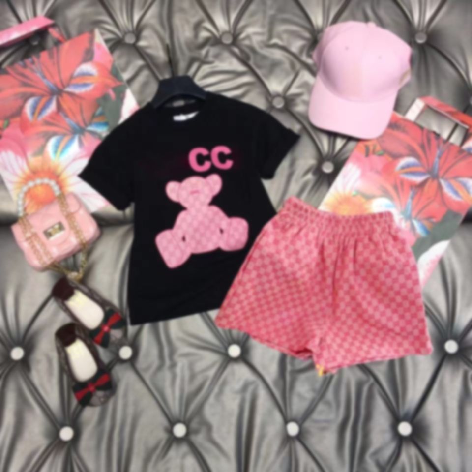

Luxury Designer Clothing Sets Kids T-shirt Pink Monogrammed Shorts British Fashion Brand Summer Childrens Treasures and Girls Cotton Two-piece, 1#
