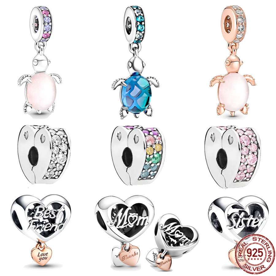 

Fit Original Pandora Bracelet Love You Best Friend Heart Murano Glass Sea Turtle Dangle Charm Bead Silver 925 DIY Jewelry Gift