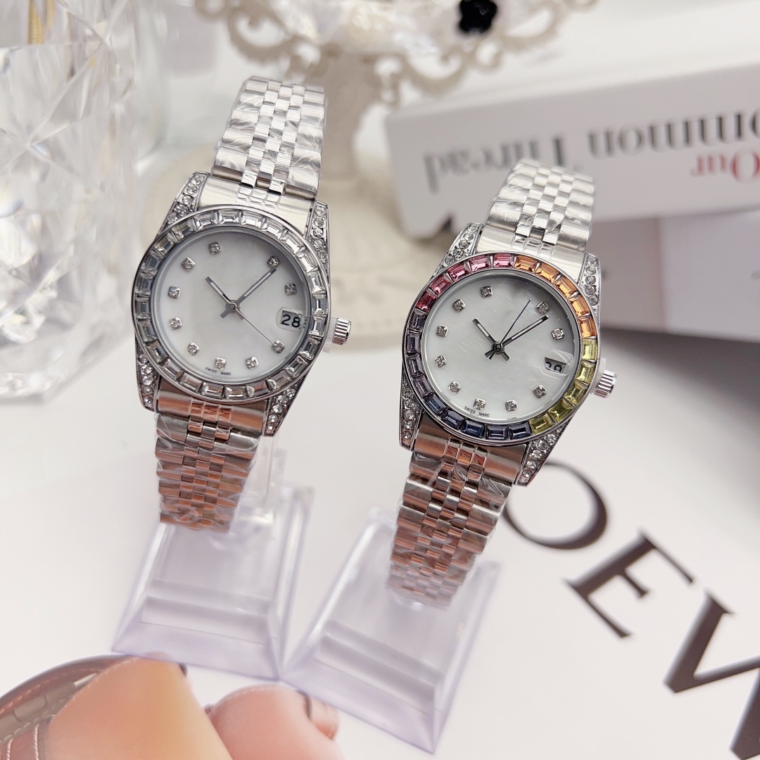 

14 Colour Top High women White diamond inlaid wristwatches Face Big Date quartz Automatic watch Waterproof Stainless Steel womens Watches, 13