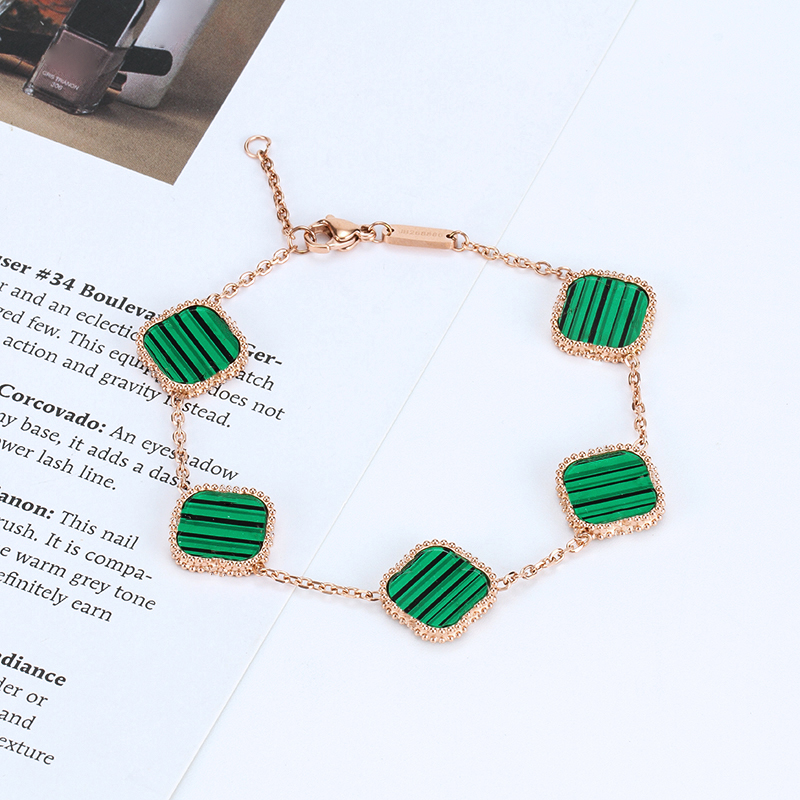 

Fashion Classic Chain Four Leaf Clover Charm Bracelets Bangle Chain 18K Gold Agate Shell Mother-of-Pearl for Women&Girl Wedding Mother' Day Jewelry Women gifts