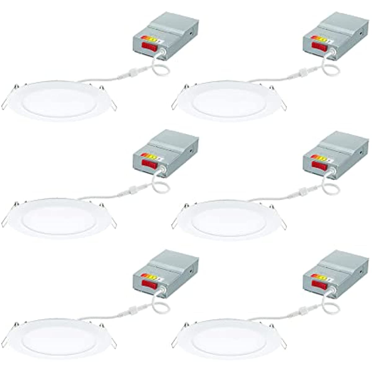 

WF6 SWW5 90CRI CP6 MW M2 Round Baffle LED Downlight, 120 Volts, 2700K/3000K/3500K/4000K/5000K, Triac Dimming, 6-Inch Ultra Thin Trim, 6 Pack