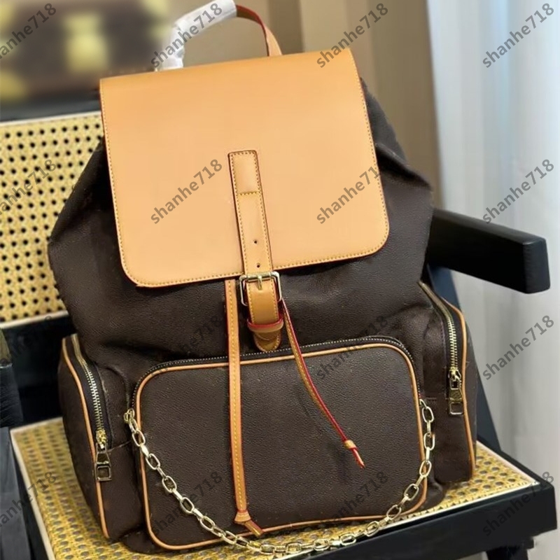 

5A Vintage Cowhide LVs Trio Chain Backpacks louise viuton vutton Bosphore Rucksacks Designer Montsouris Schoolbag Men Women Luxury Handbags Large Travel Bags, Add box + dust bag