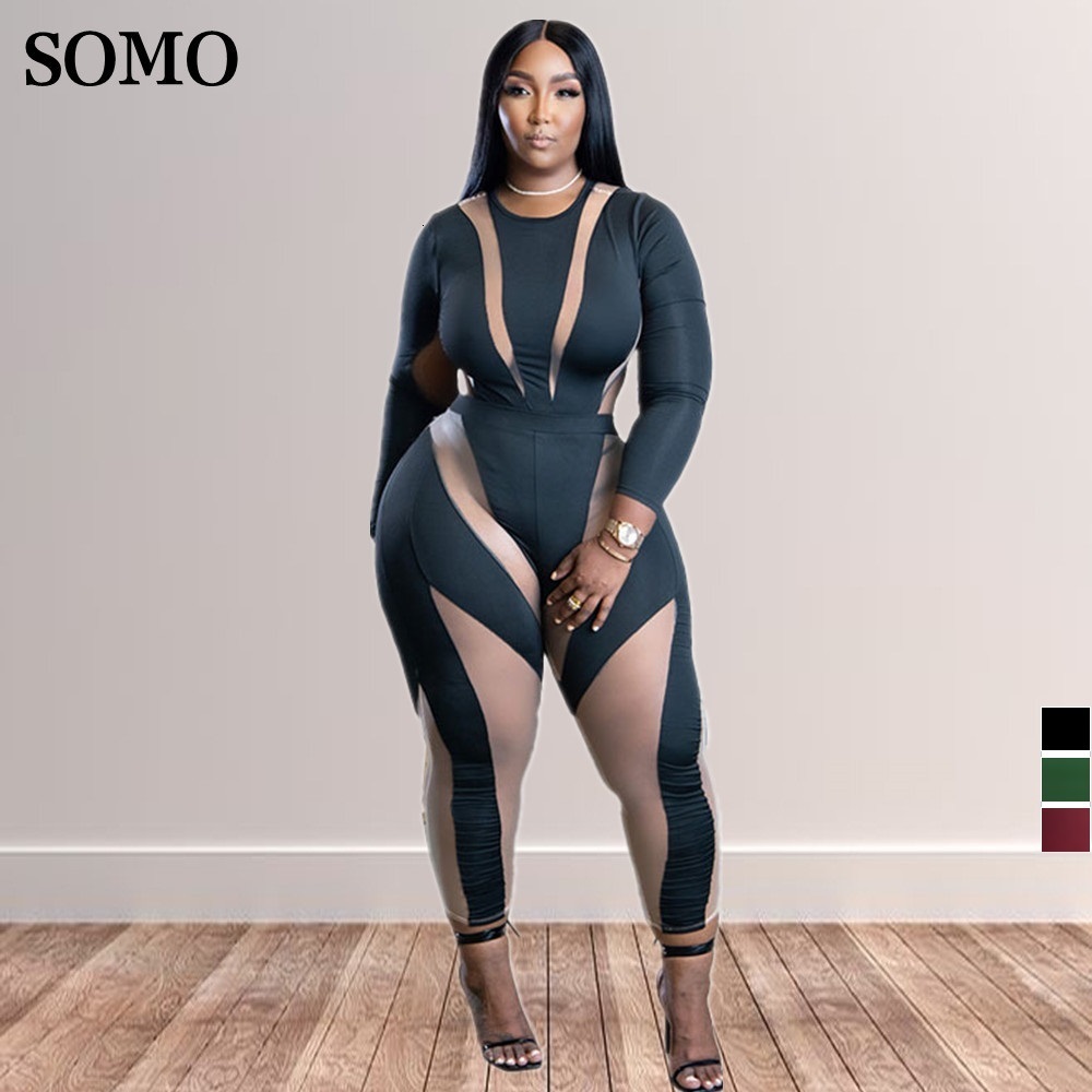 

Women's Plus Size Jumpsuits Rompers SOMO for Women Casual Crew Neck Fashion Printed Clothes Sexy Skinny Wholesale Drop 230325, Green