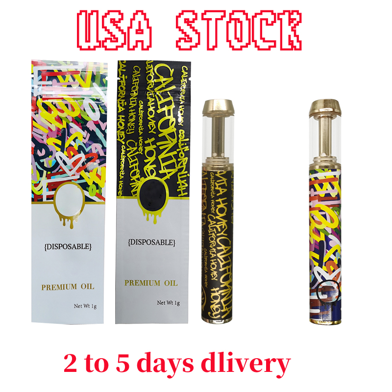 

California Honey Rechargeable Disposable Vape Pen USA STOCK E Cigarettes Starter Kits 400mAh Battery 1ML Empty Oil Cartridge Packaging Vaporizer Pens Round Tip